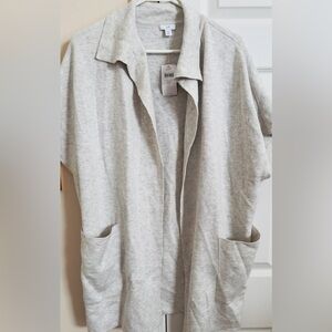 J Jill Sweater Womens Stone Heather Gray Cardigan‎ Open Front Sleeveless XS NWT